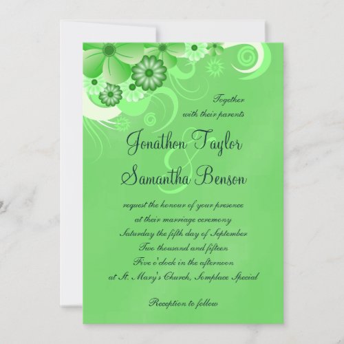 Green Hibiscus Floral Custom Wedding Invitation