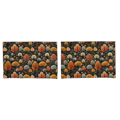 Dark pattern autumn leaves orange fall tree forest pillow case