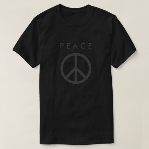 Dark peace sign symbol on black t shirt