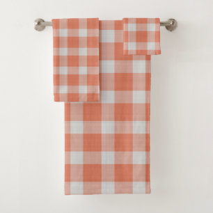 Dark Peach checkered Plaid gingham Bath Towel Set