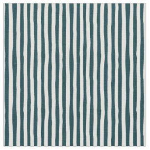Dark Peacock Blue & Ivory Wonky Stripes Fabric