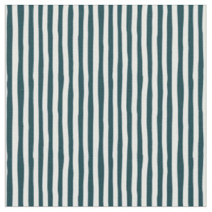 Dark Peacock Blue & White Wonky Stripes Fabric