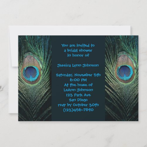Dark Peacock Bridal Shower Personalized Invites