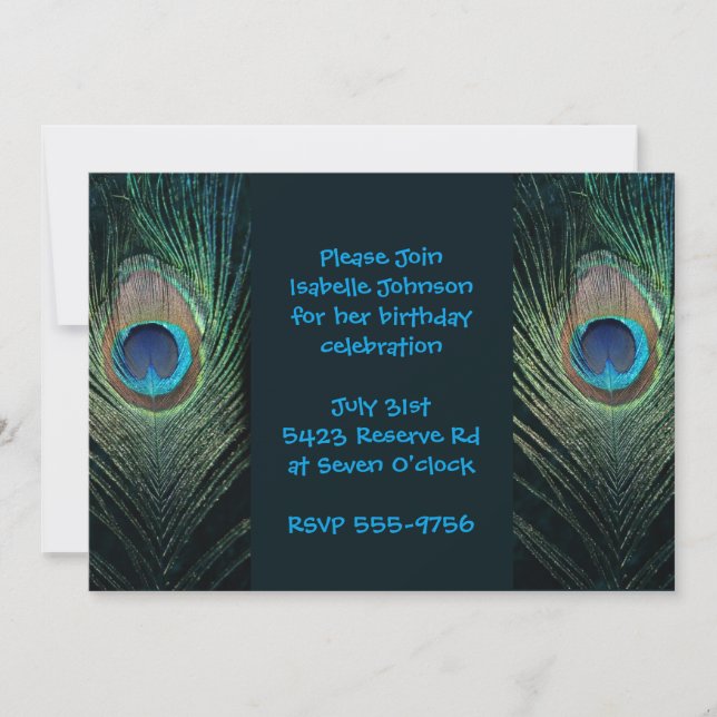 Dark Peacock Feather Birthday Invitation (Front)