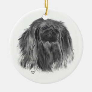 Dark Pekingese Ceramic Ornament
