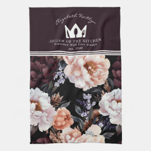 Dark Peonies Floral Pattern   Queen of the Kitchen Towel