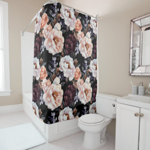 Dark Peonies Floral Pattern Shower Curtain