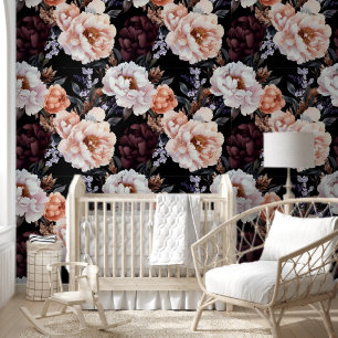 Dark Peonies Floral Pattern Wallpaper