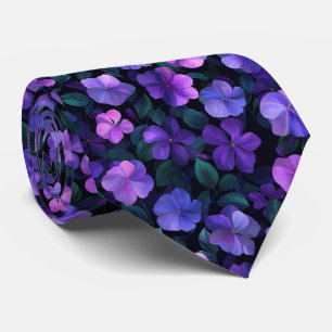 Dark Periwinkle Floral Pattern Neck Tie