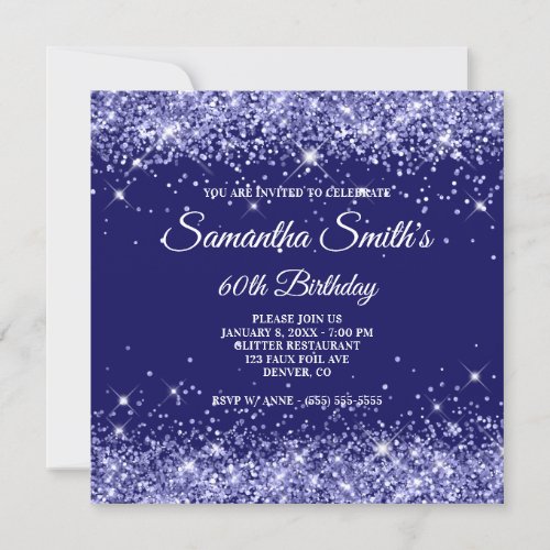 Dark Periwinkle Glitter Indigo Blue 60th Birthday Invitation