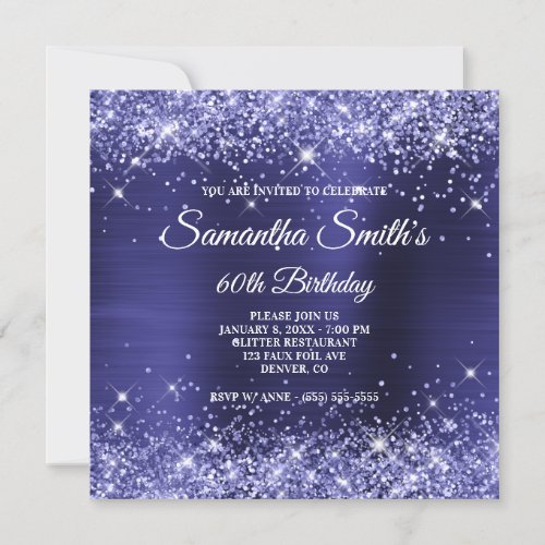 Dark Periwinkle Glitter Indigo Foil 60th Birthday Invitation