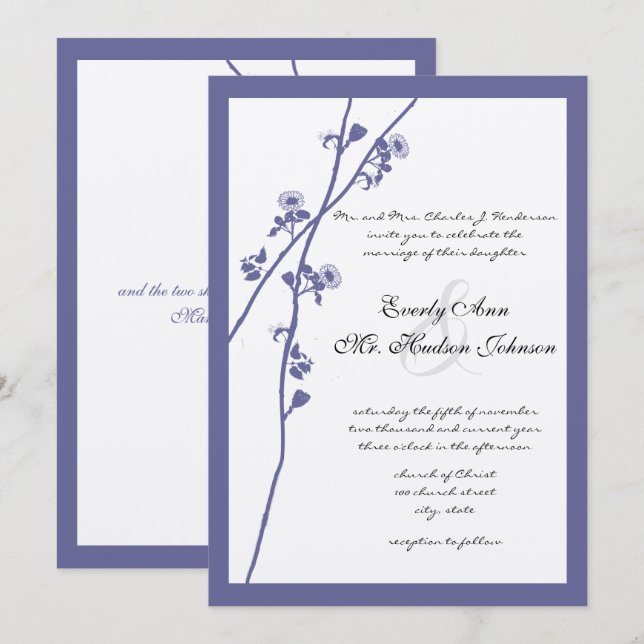Dark Periwinkle Twilight Purple Wildflower Wedding Invitation (Front/Back)