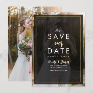 Dark Photo Gold Tint Overlay Modern Save the Date Invitation