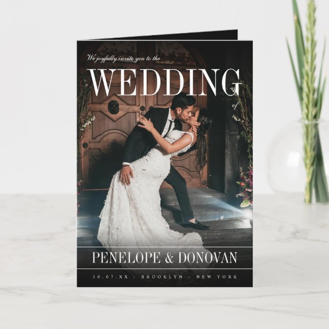 Dark Photo Magazine QR Code All In One Wedding Invitation (Front)