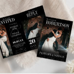 Dark Photo Magazine QR Code All In One Wedding     Invitation<br><div class="desc">Announce your wedding with timeless elegance using this folded magazine style photo wedding invitation. With classic black and white tones, and modern serif typography, this design includes space for RSVP information, venue details, and accommodations—all in one folded card. Perfect for formal and black-tie weddings, this invitation is fully customizable on...</div>