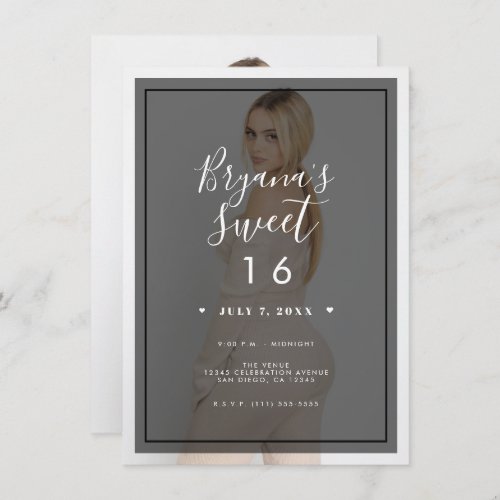 Dark Photo Tint Overlay 2 Modern Minimal Sweet 16 Invitation