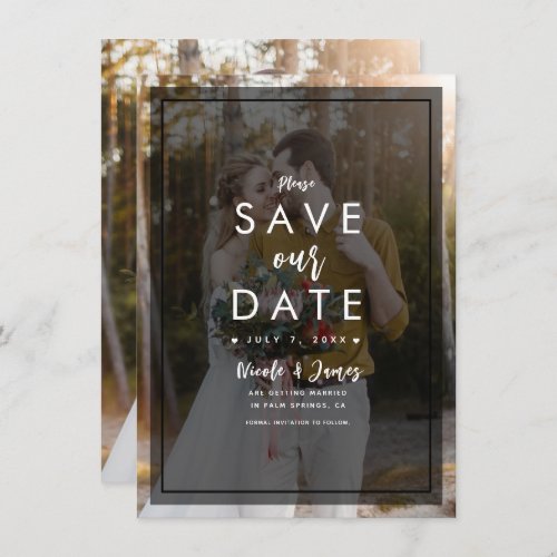 Dark Photo Tint Overlay 2 Modern Save the Date Invitation