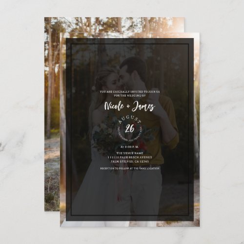 Dark Photo Tint Overlay Modern Minimal Wedding Invitation
