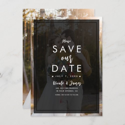 Dark Photo Tint Overlay Modern Save the Date Invitation