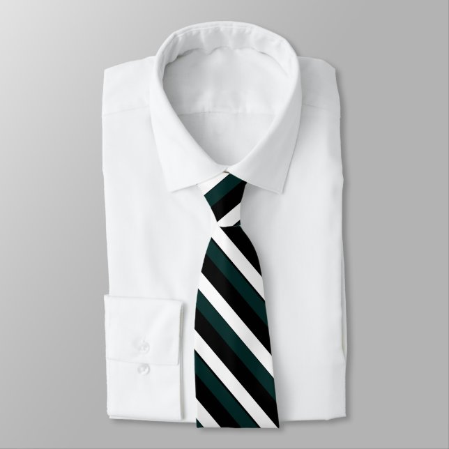 Dark Pine Black and White University Stripe Tie (Tied)