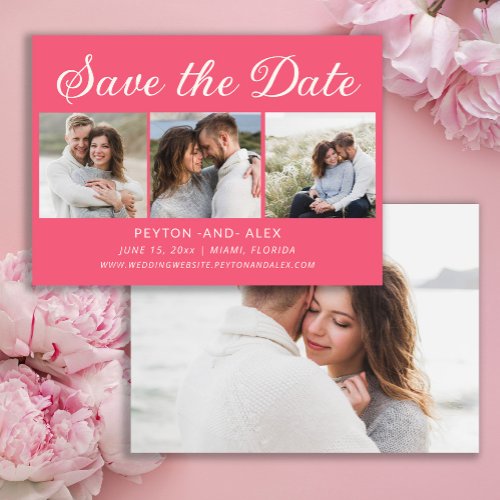 Dark Pink 4_Photo 2 Sided Wedding Save Date  Save The Date