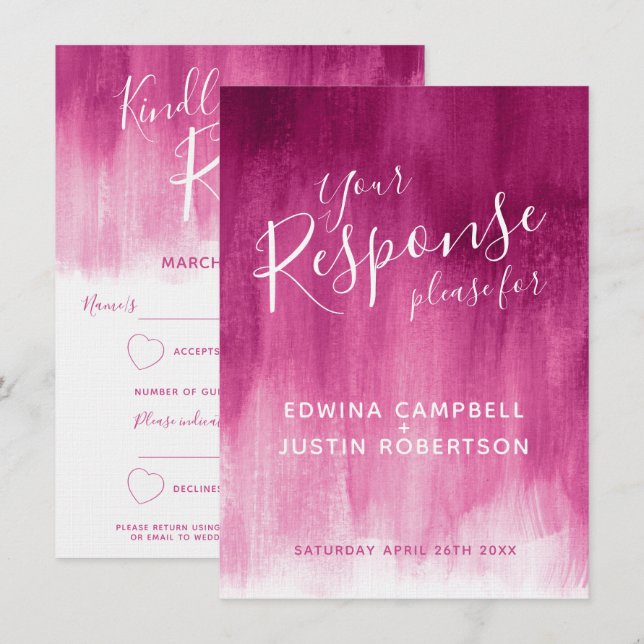 Dark pink abstract modern art wedding reply RSVP Invitation (Front/Back)