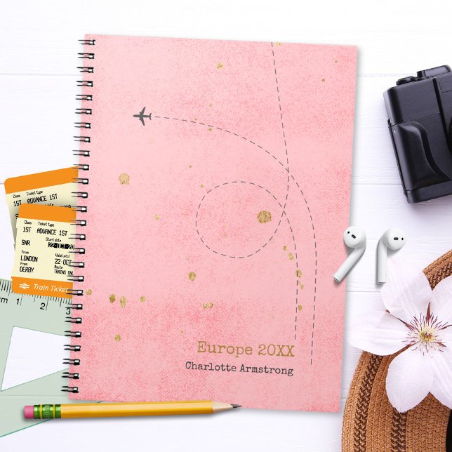 Dark Pink Airplane Name Gold Spots Travel Journal (Dark Pink Airplane Name Gold Spots Travel Journal ©Susanne Sachers - Sunny Wanderlust 🌞✈️)