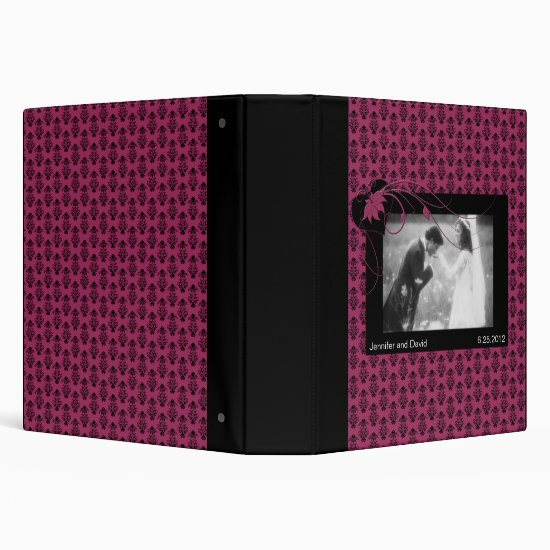Dark Pink and Black Damask Wedding Album Binder