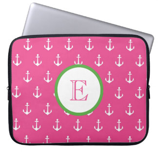 Dark Pink and Hunter Green Anchor Laptop Sleeve