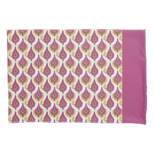 Dark Pink and Mustard Ikat Pattern Pillow Case