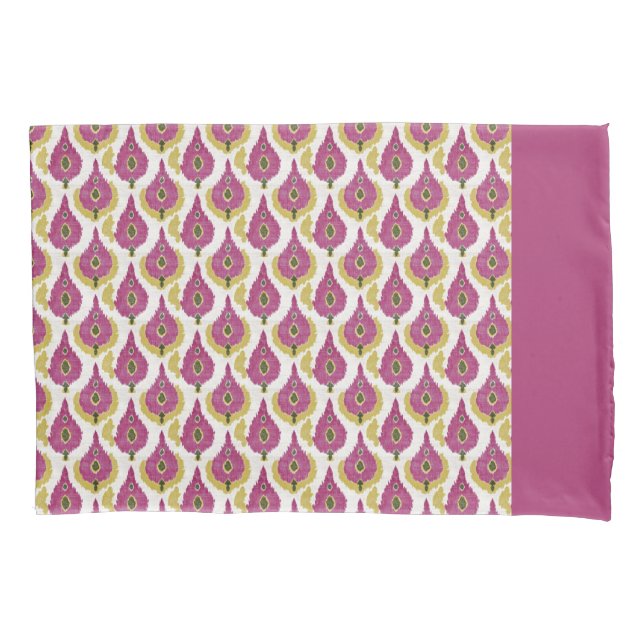 Dark Pink and Mustard Ikat Pattern Pillow Case (Front)