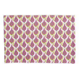 Dark Pink and Mustard Ikat Pattern Pillow Case