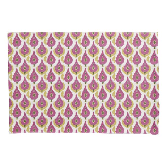 Dark Pink and Mustard Ikat Pattern Pillow Case (Front)