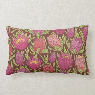 Dark Pink and Violet Proteas Tropica Lumbar Pillow