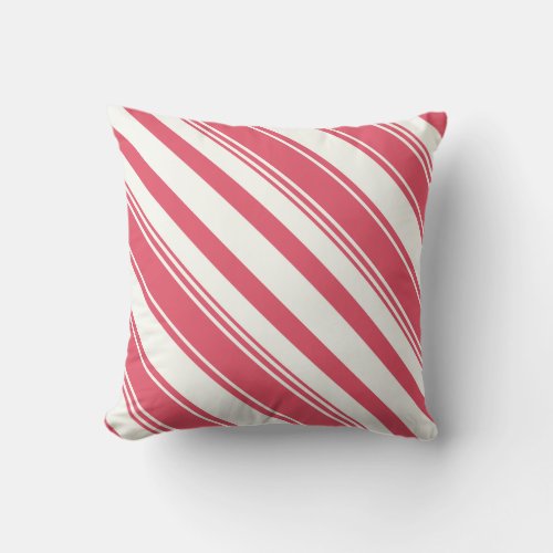 Dark Pink and White Diagonal Stripes Throw Pillow