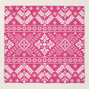 Dark Pink and White Fair Isle Christmas Pattern Scarf