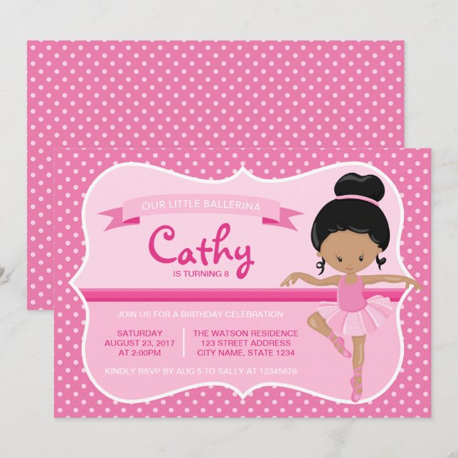 Dark Pink Ballerina Birthday Invitation (Front/Back)