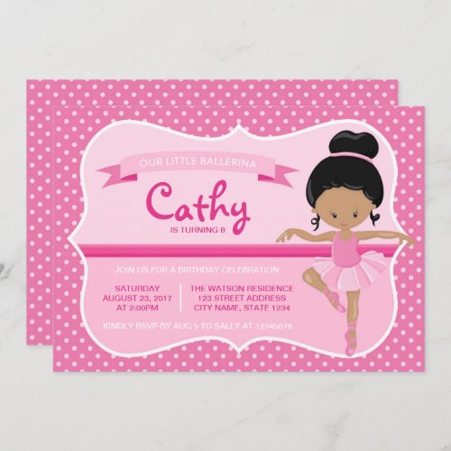 Dark Pink Ballerina Birthday Invitation