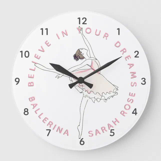 Dark Pink Ballerina Girl Personalized Name Clock | Zazzle