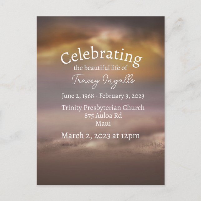 Dark Pink Beach Celebration of Life Postcard (Front)