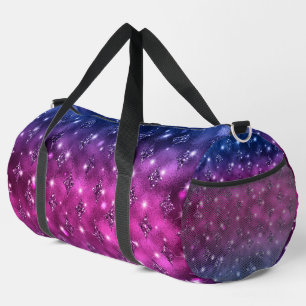 DARK PINK & BLUE DIAMOND GLITTER LOOK DUFFLE BAG