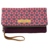 Dark Pink Blue Modern Geometric Personalize Clutch