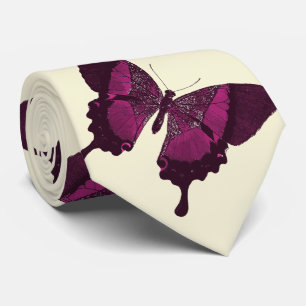 Dark pink butterfly with beige backround tie
