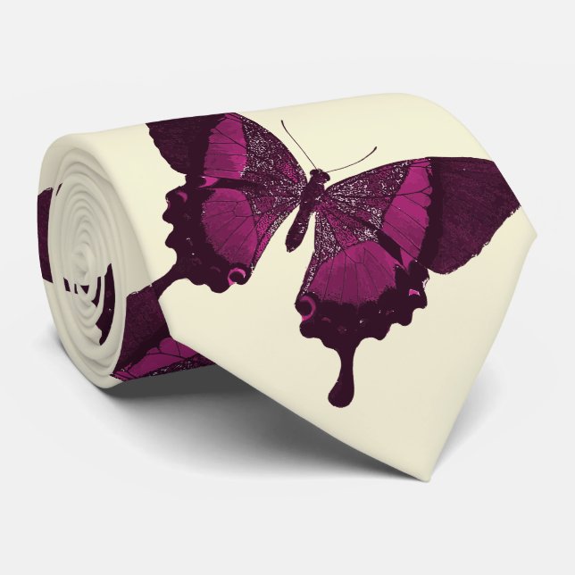 Dark pink butterfly with beige backround tie (Rolled)