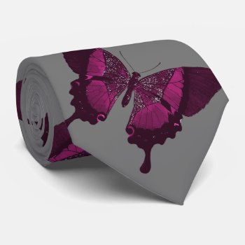Dark Pink Butterfly With Gray Backround Tie by storechichi at Zazzle