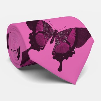 Dark Pink Butterfly With Pink Rose Backround Neck Tie by storechichi at Zazzle