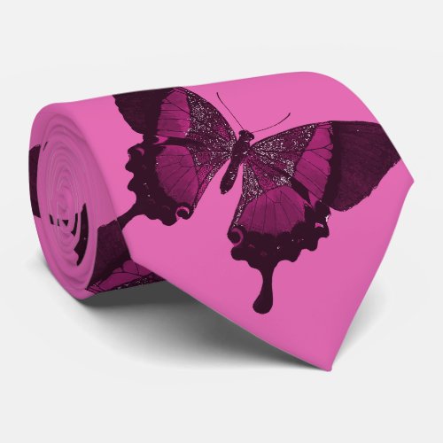 Dark pink butterfly with pink rose backround neck tie