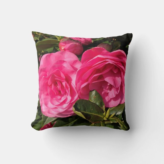 Dark Pink Camellia Throw Pillow (Front)