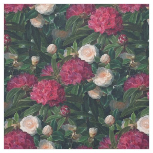 Dark Pink Camellias & White Rhododendrons Fabric