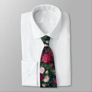 Dark Pink Camellias & White Rhododendrons Neck Tie